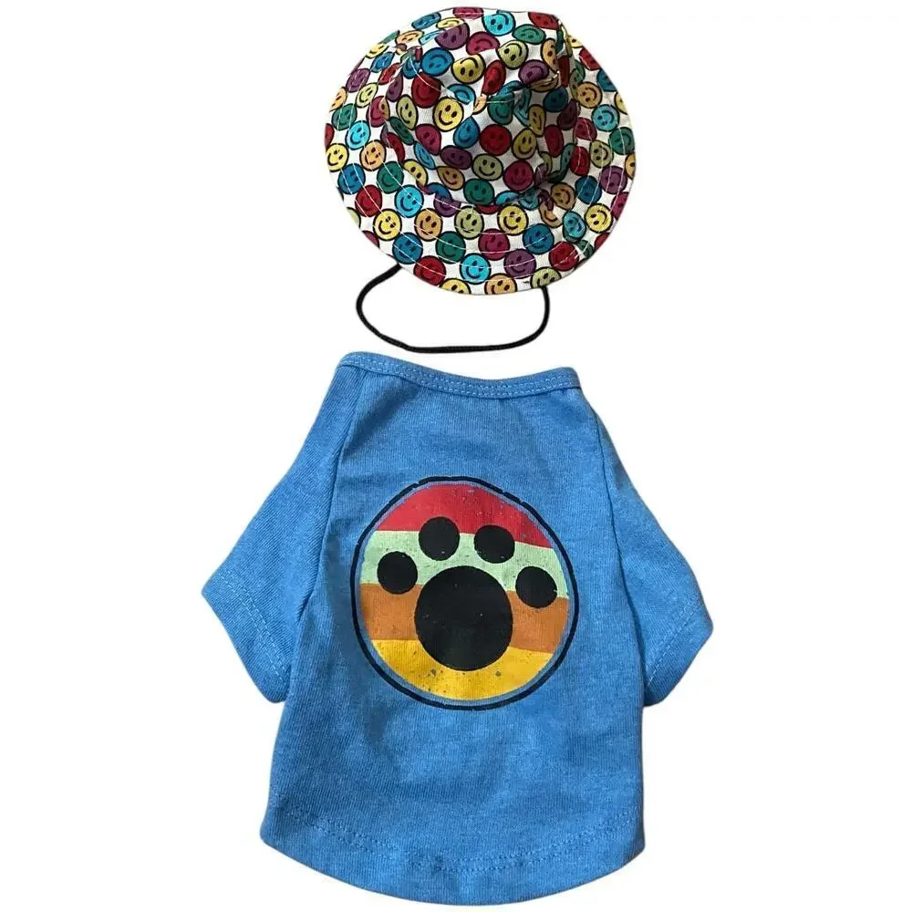 NWT Bundle Size XS Dog Clothes Hat T-shirt Colorful Summer Smiley Short Sleeve